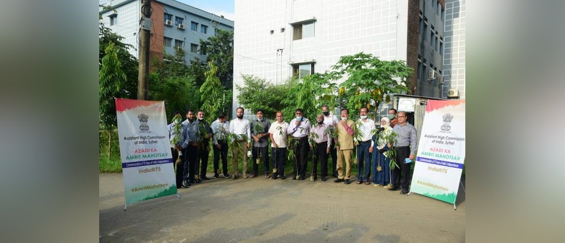  75 tree saplings to mark India@75 were planted by AHCI Sylhet in association with Sylhet Agricultural University(SAU) at the SAU campus in Sylhet on 31.8.2021