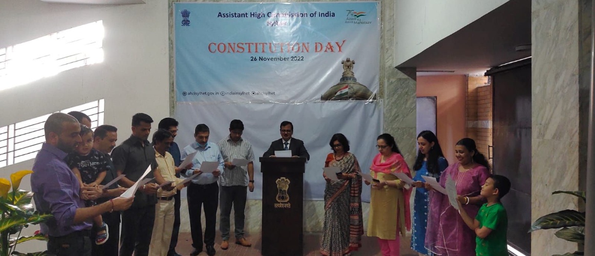  The members of Assistant High Commission of India, Sylhet joined the Constitution Day 2022 celebrations today and read the Preamble in Hindi & English, led by AHC. AHCI, Sylhet also took part in Constitution Day Celebration held at Supreme Court of India led by the Hon’ble Prime Minister via live streaming.
